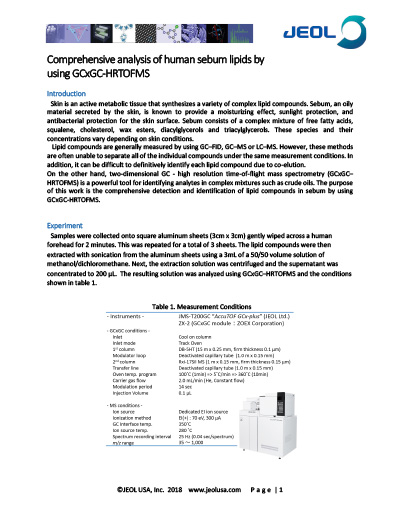 Comprehensive analysis of human sebum lipids by using GCxGC-HRTOFMS